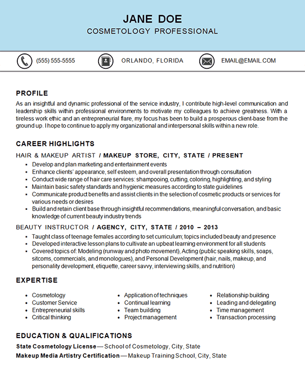 Cosmetology Resume Examples