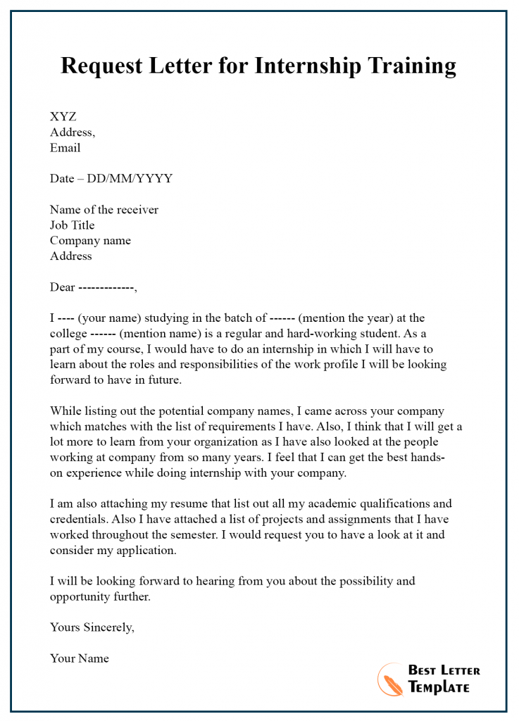 Sample Internship Request Letter From College To Company