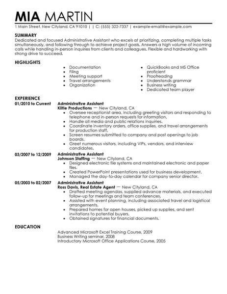 Free Resume Samples For Administrative Assistant