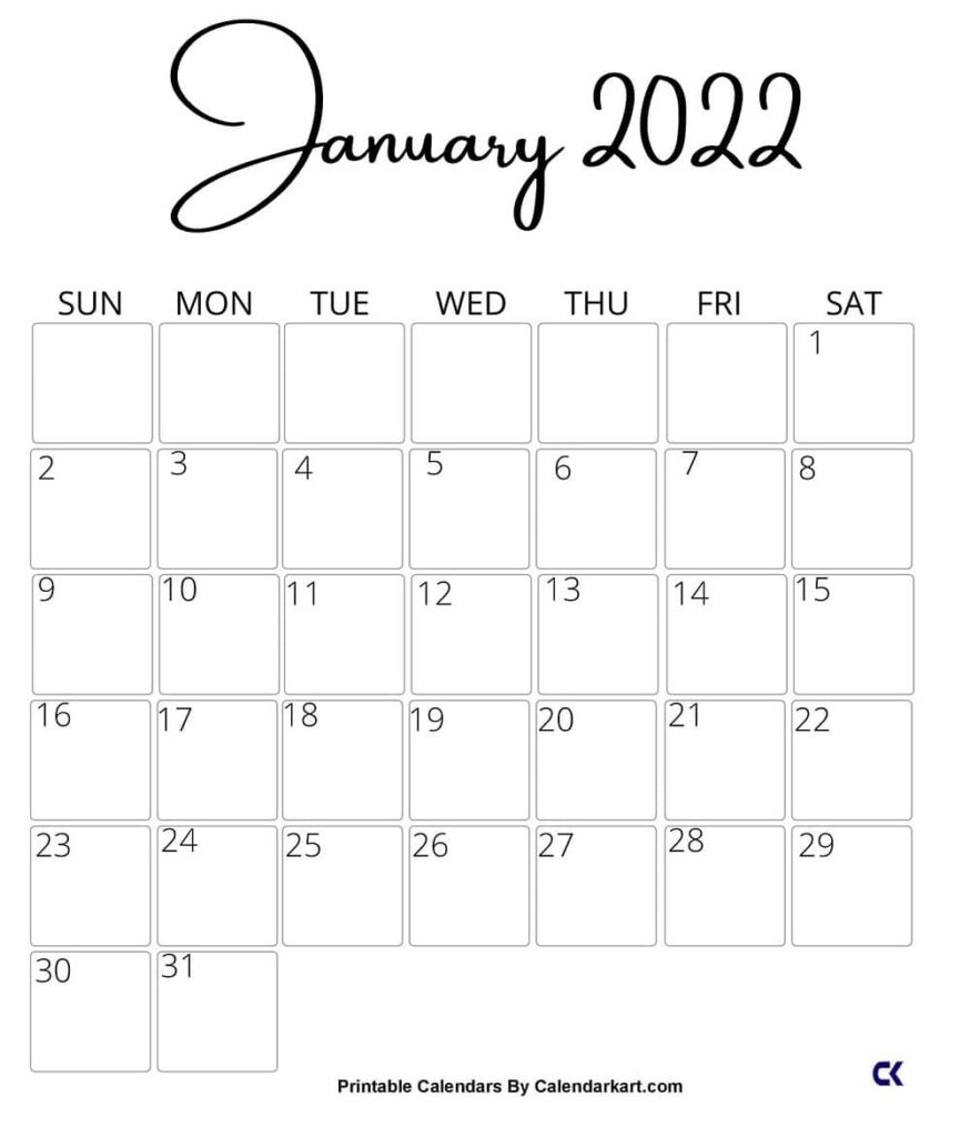 January 2022 Calendar Word Printable