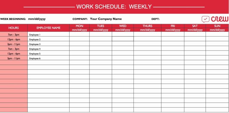 Sample Employee Schedule