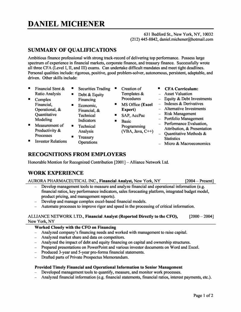 Financial Analyst Resume Examples