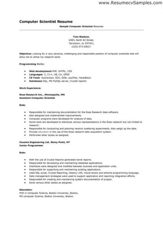 Sample Resume For Internship In Computer Science