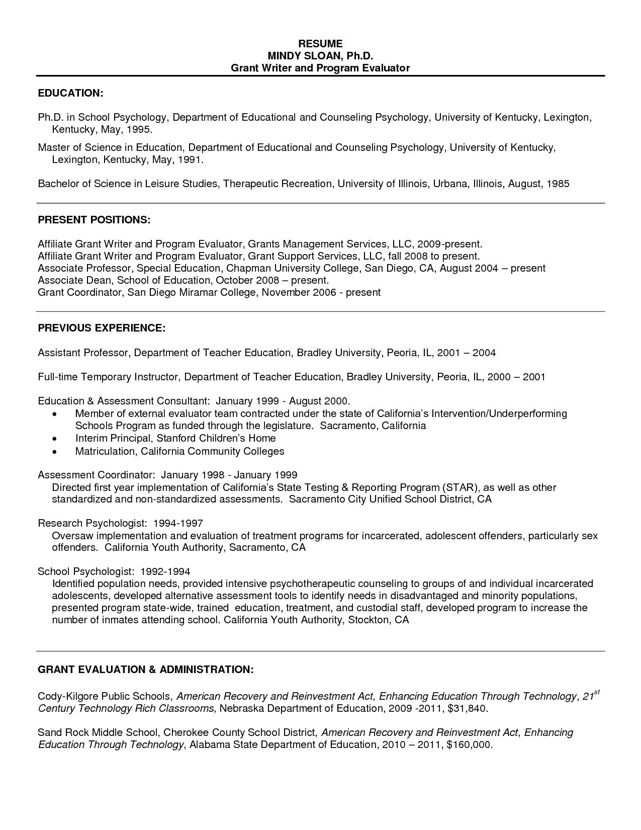 Psychology Resume Examples