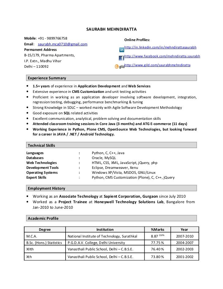 Sample Resume For Software Engineer With 2 Years Experience