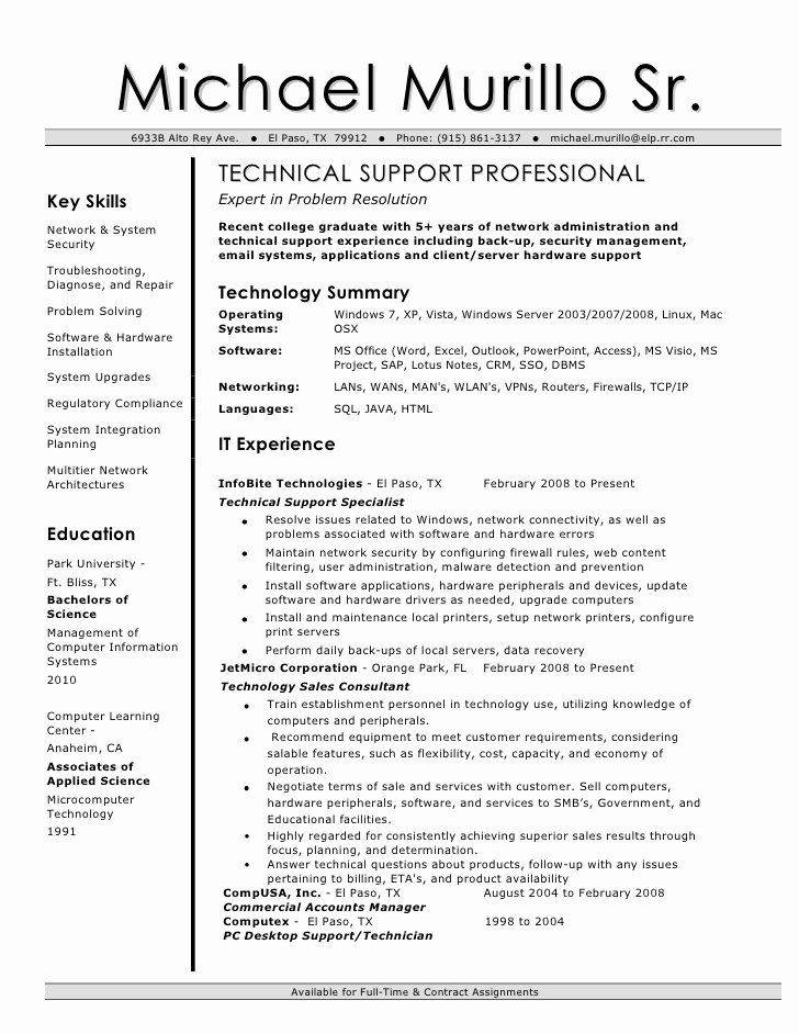 Technical Support Resume Examples