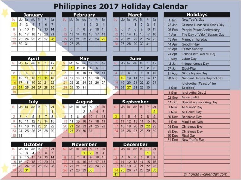 Calendar Events 2021 Philippines