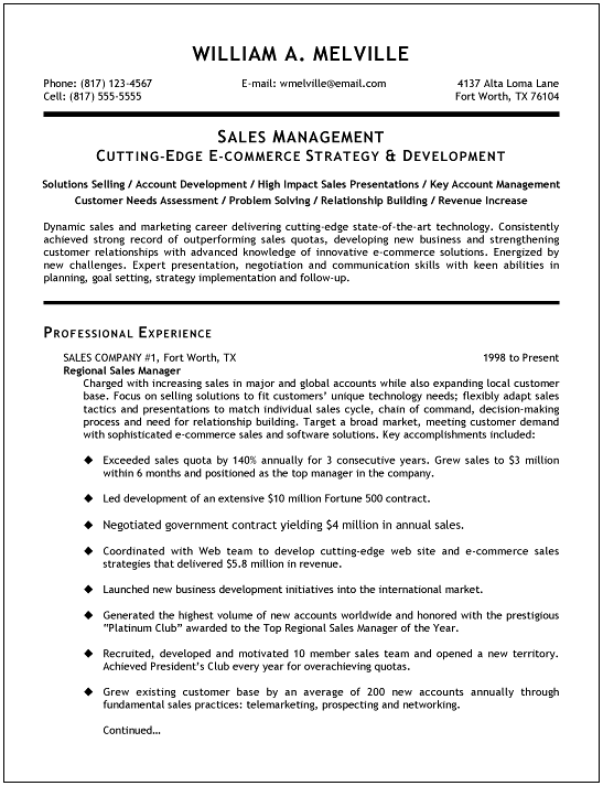 Sales Resume Sample