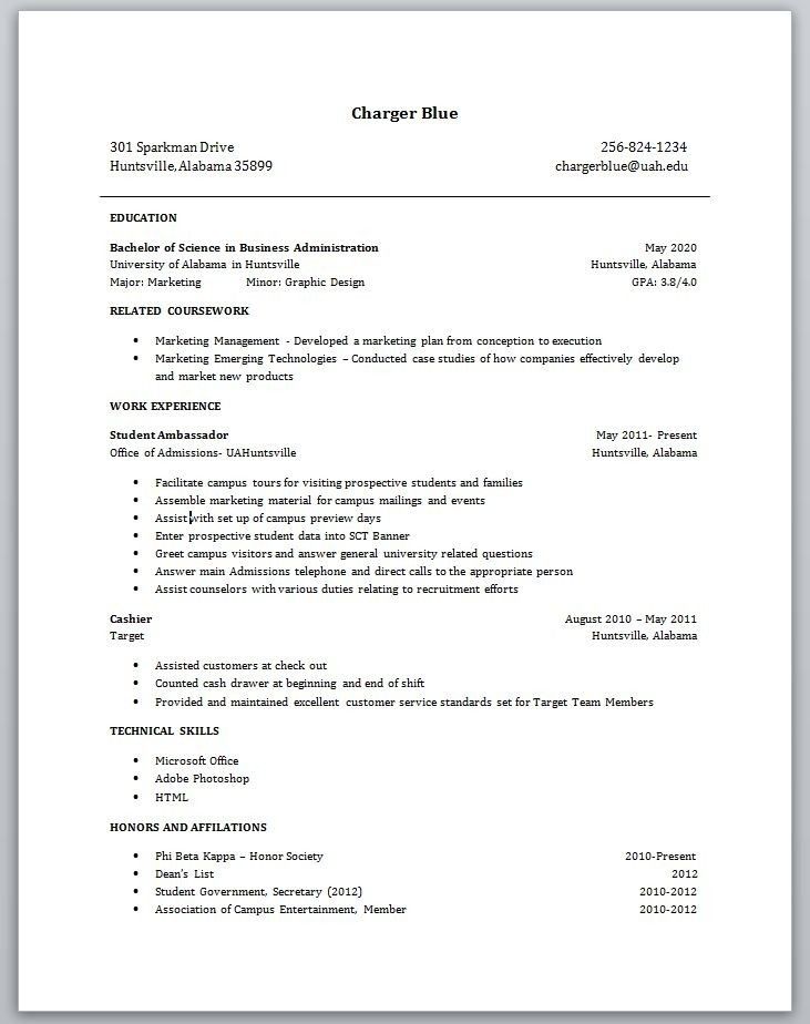 College Student Resume Examples No Work Experience