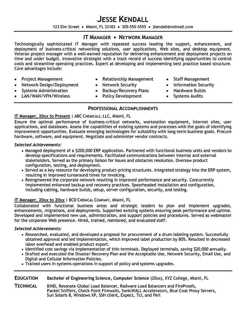 It Manager Resume Examples