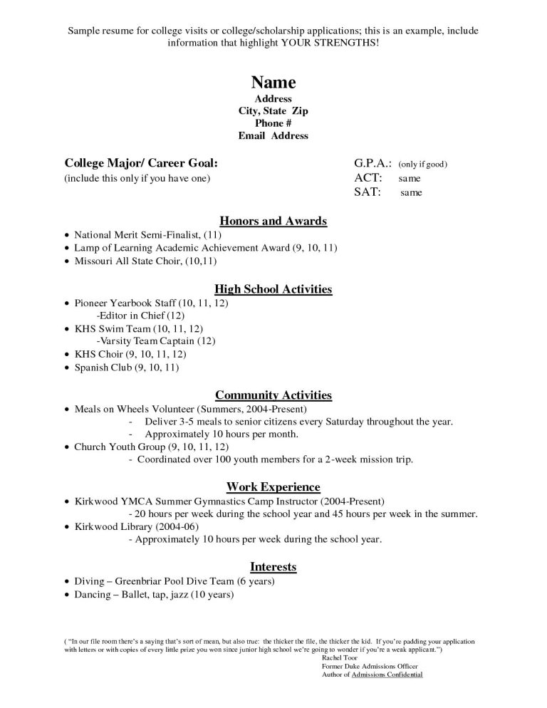 College Resume Examples For Admission