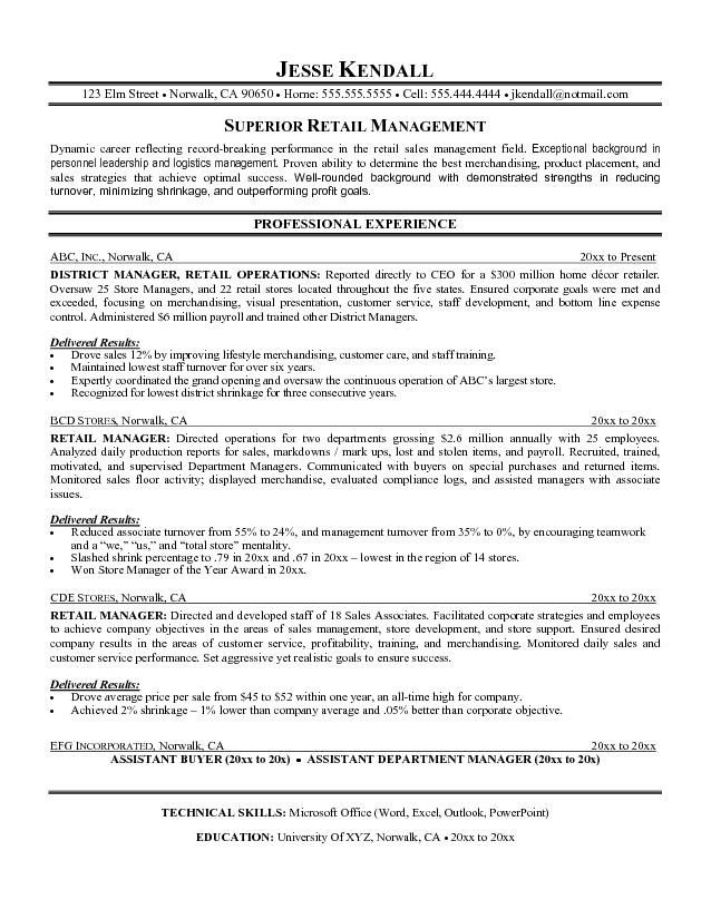 Store Manager Resume Examples