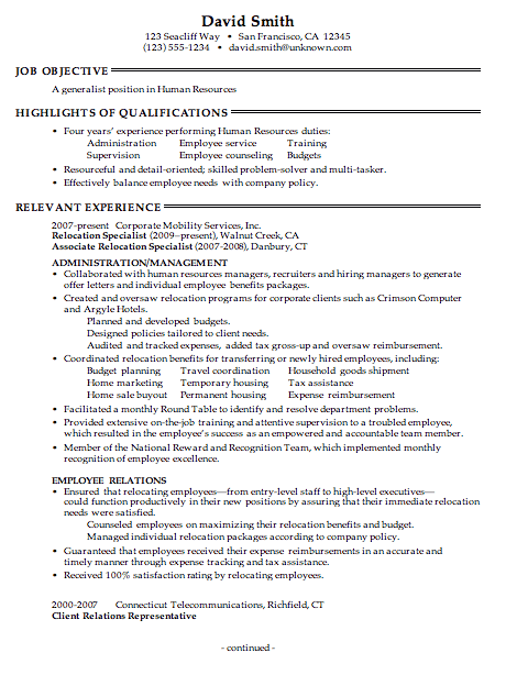 Human Resources Resume Examples
