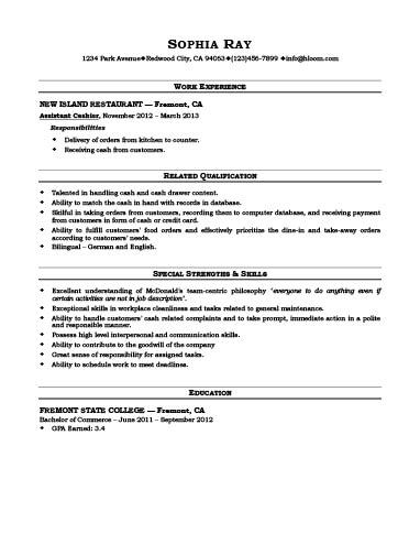 Cashier Objective Resume Examples