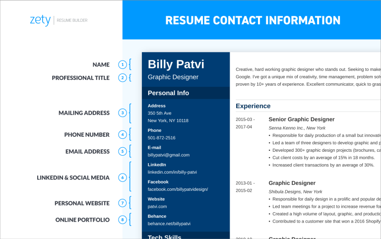 Resume Contact Information Examples