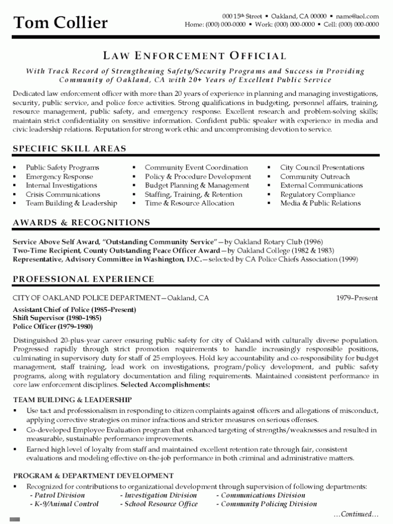 Law Enforcement Resume Examples
