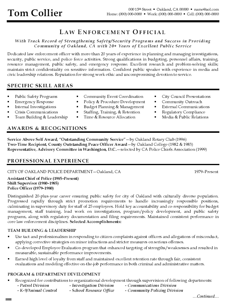 Law Enforcement Resume Examples