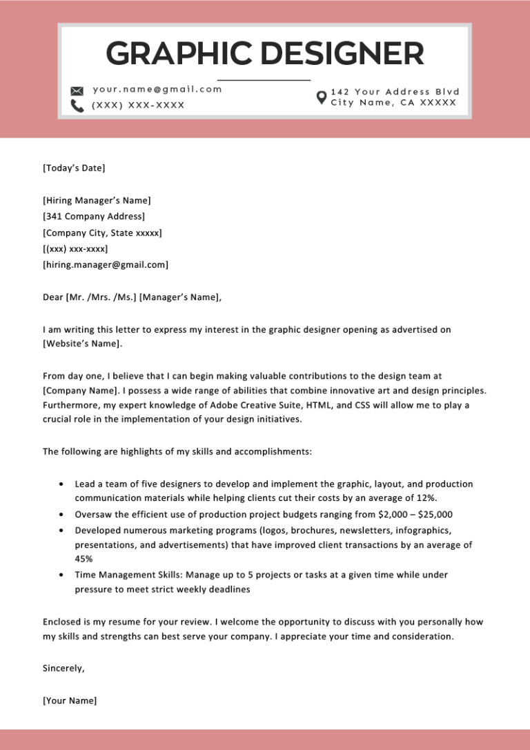 Graphic Designer Cover Letter Examples