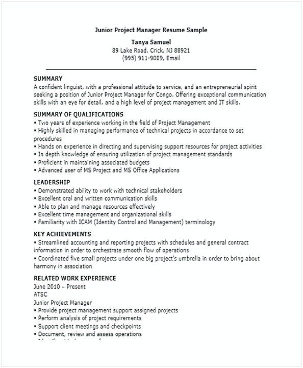 Junior Project Manager Resume