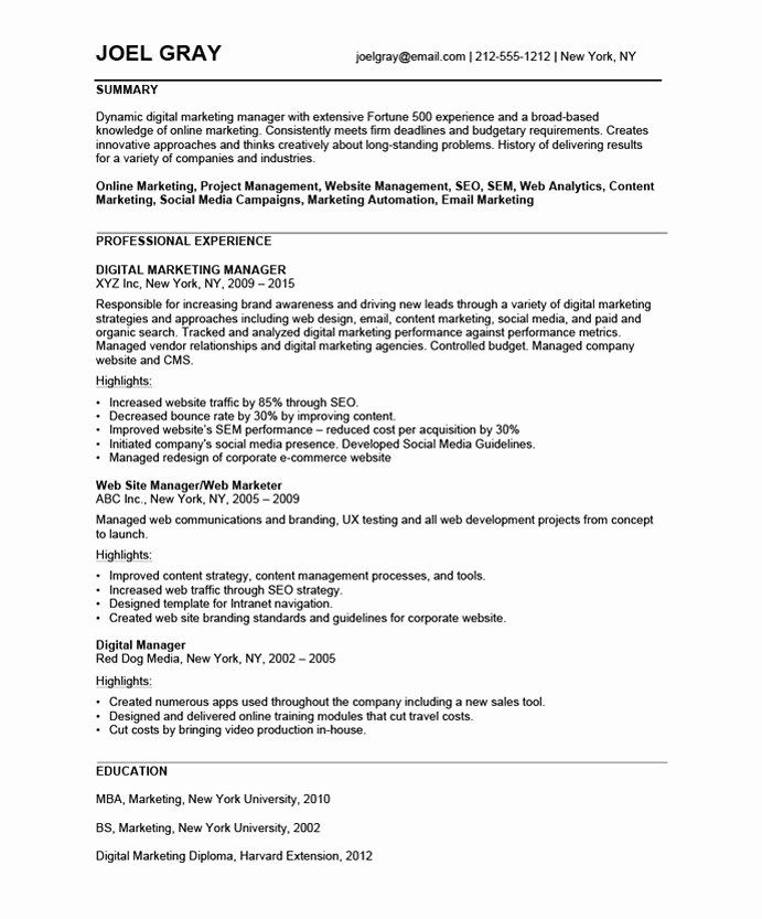 Marketing Specialist Resume Summary