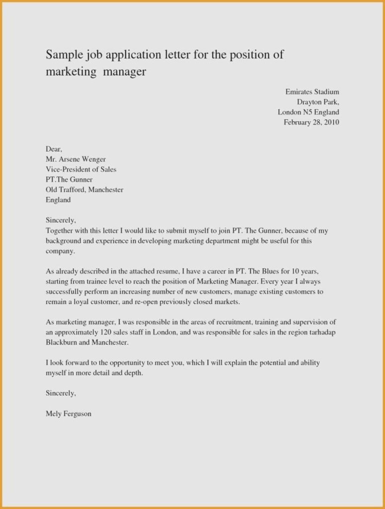 a good example of application letter for job