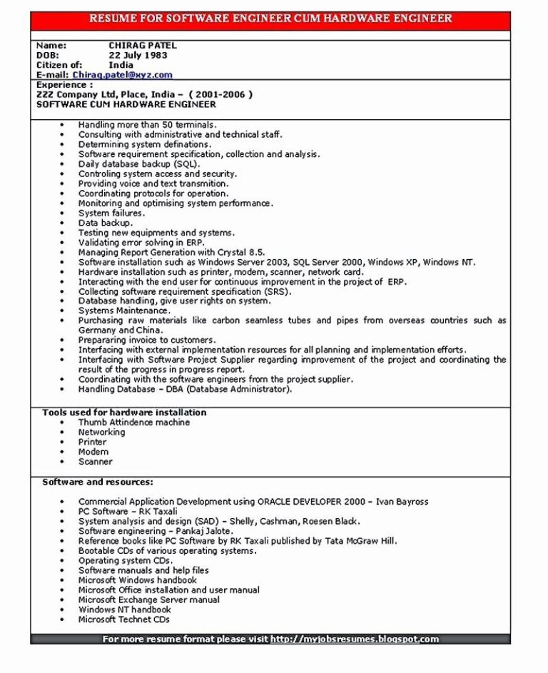 Embedded Software Engineer Cv Example