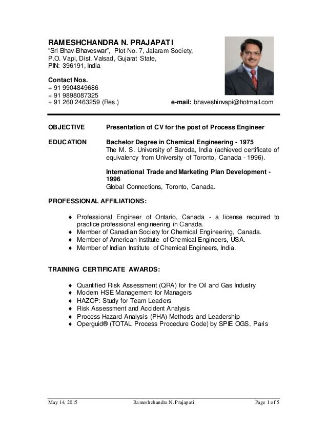 Process Engineer Resume Oil And Gas
