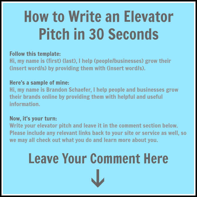 30 Second Elevator Pitch Examples