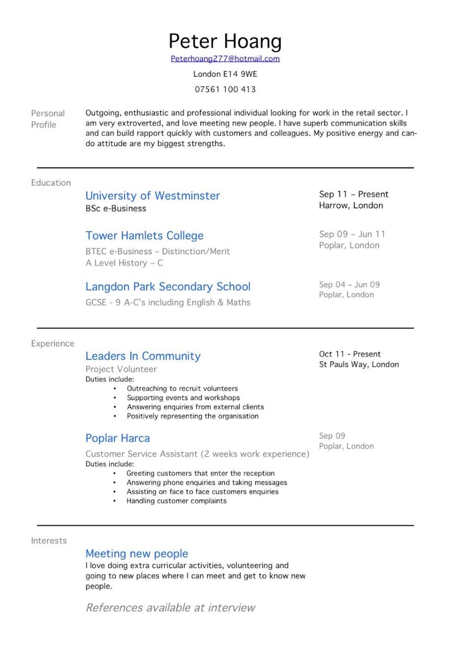 Retail Resume With No Experience