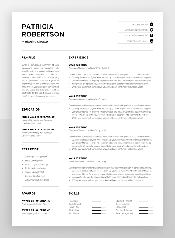 One Page Cv Sample