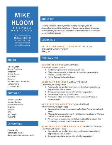 Free One Page Resume Examples