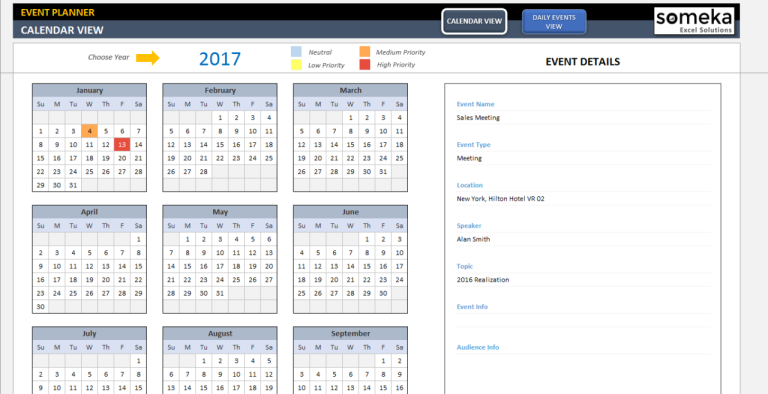Sample Calendar Of Activities In Excel
