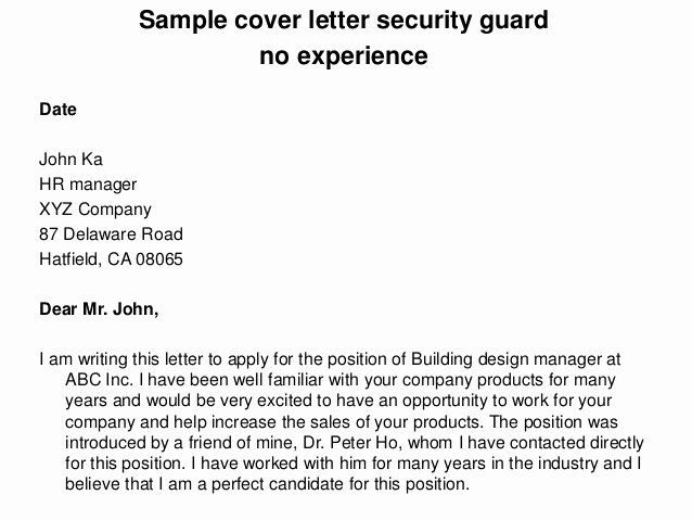 Sample Cover Letter For Security Guard With No Experience