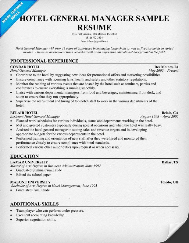 Hotel Manager Resume Template