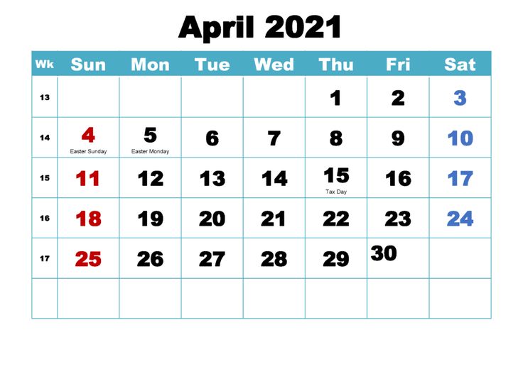 April Month Calendar Design