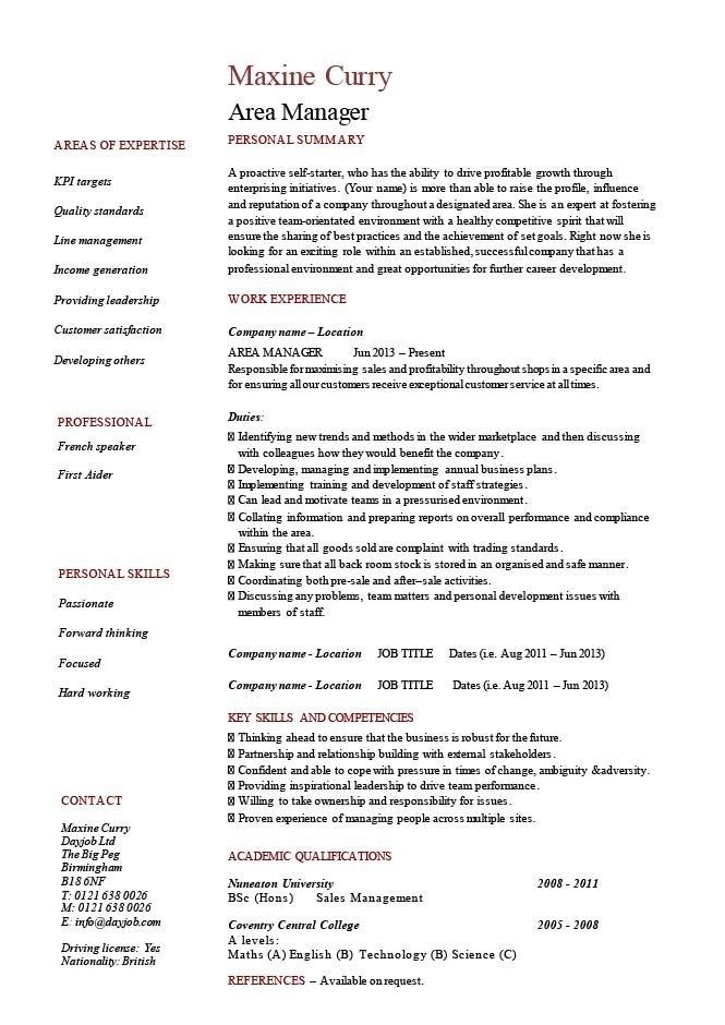 Store Manager Cv Format