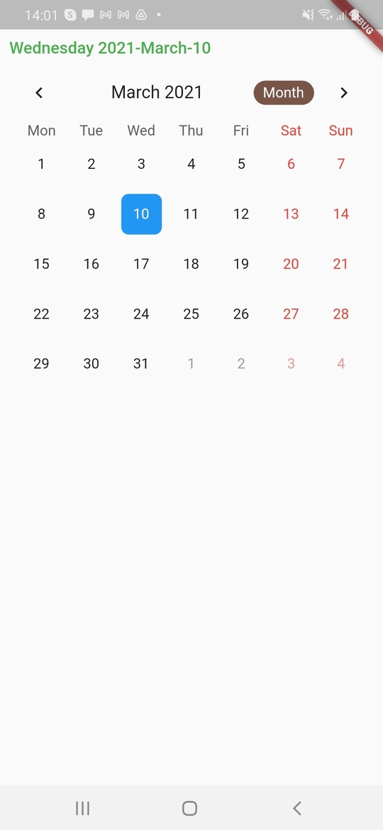 Flutter Table Calendar Example