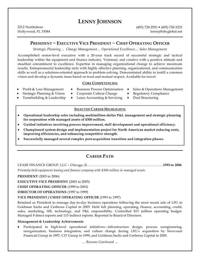 Sample Resume For Senior Management Position