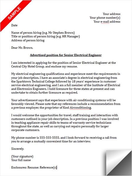 Cover Letter Sample For Electrical Engineer