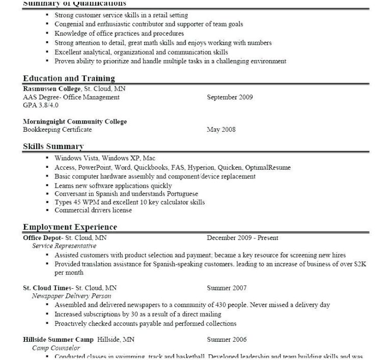 Resume Experience Examples