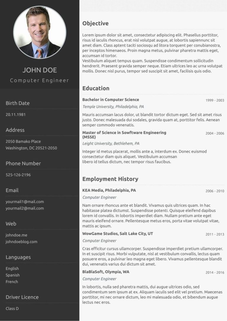 Good One Page Resume Examples