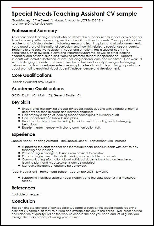 Teaching Assistant Cv No Experience