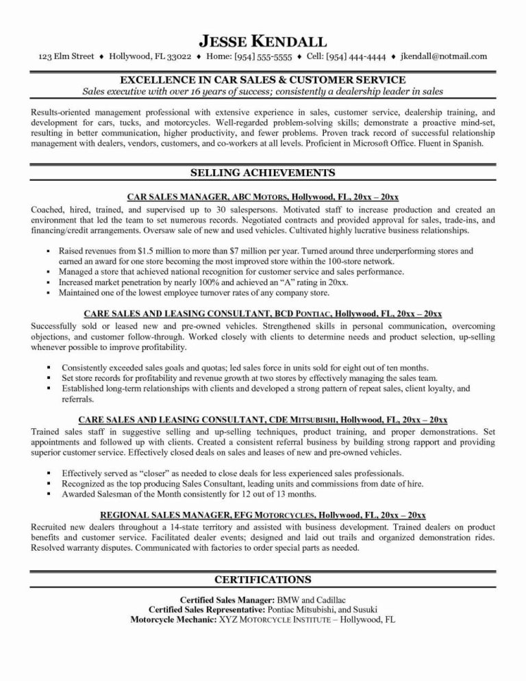 Sales Consultant Resume Job Description