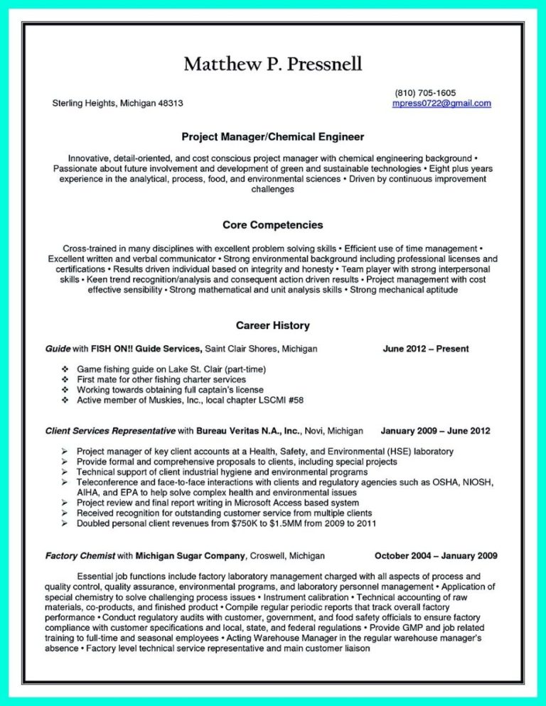 Chemical Engineer Resume Objective Statement