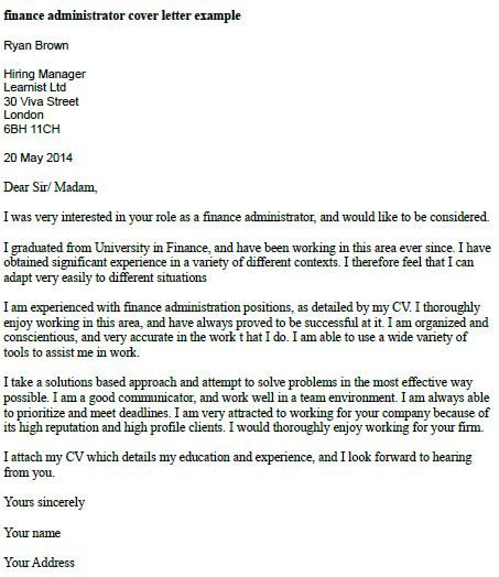 Sample Cover Letter For Finance And Administration Officer