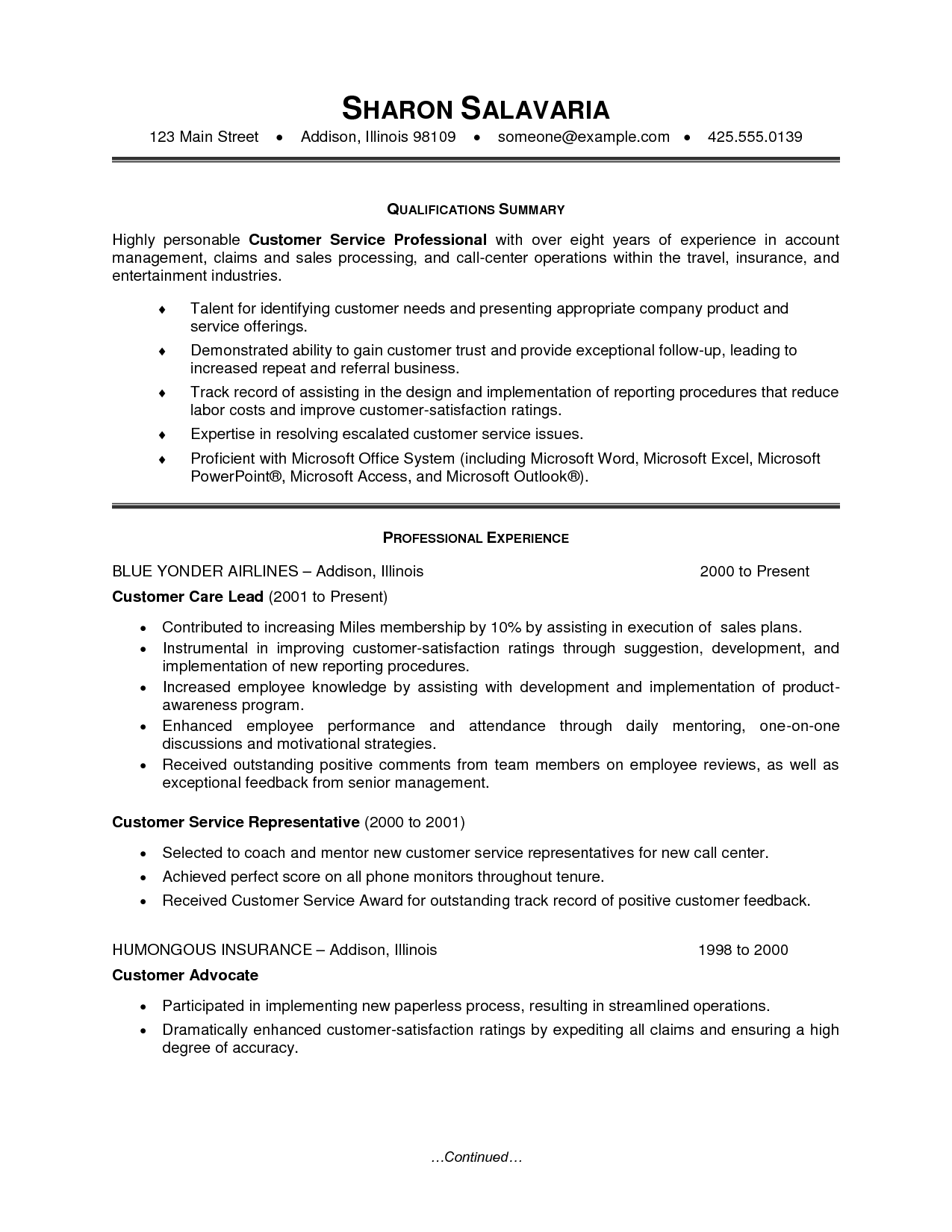 Customer Service Resume Examples 2018