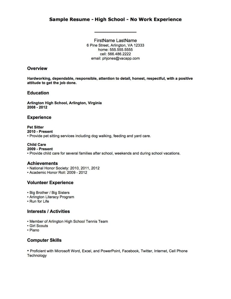 First Time Resume With No Experience Samples