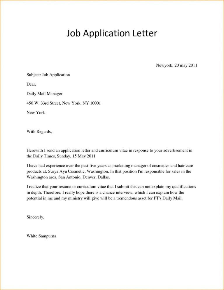 Simple Job Application Letter Example