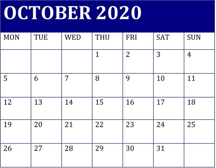 October 2020 Calendar Design