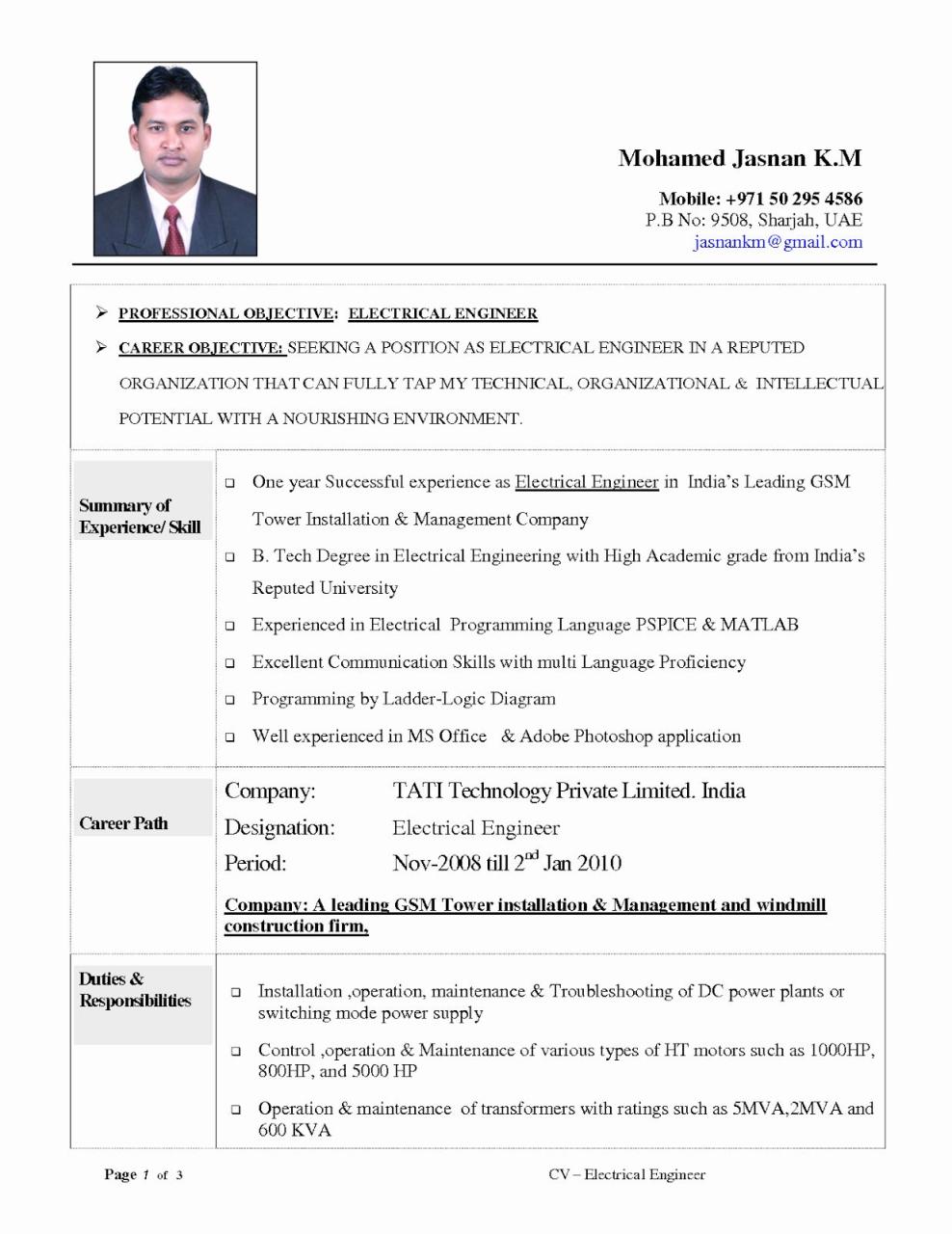 Electrical Engineering Student Resume